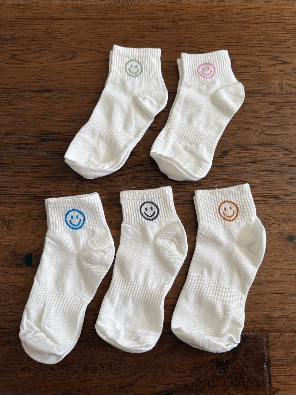 White Ankle Socks with Multicolor Smiley Embroidery - Pack of 5